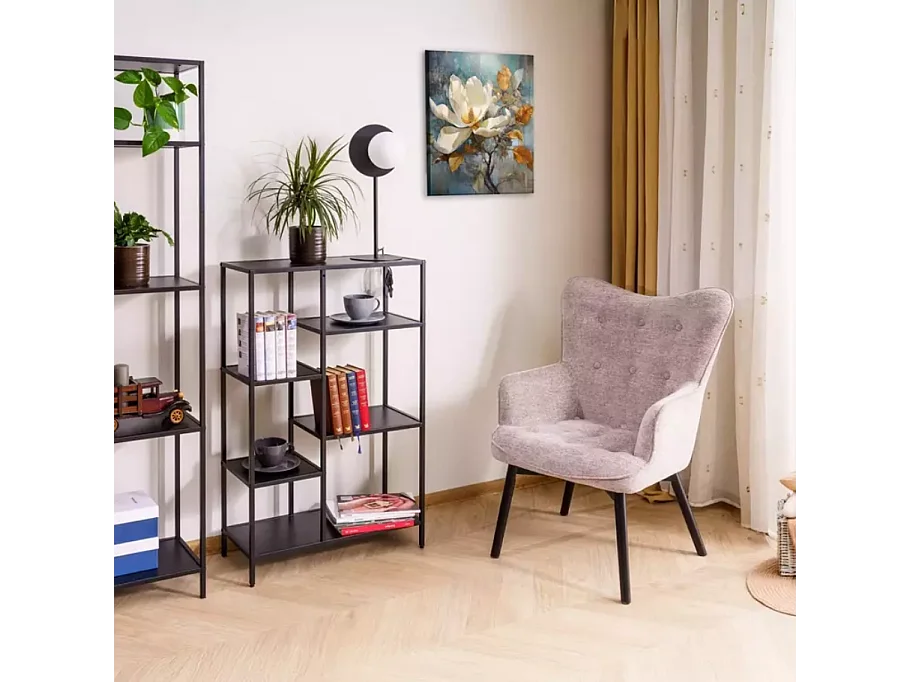 Chaise tissu beige assise rembourrée et pieds bois noir LORINDA