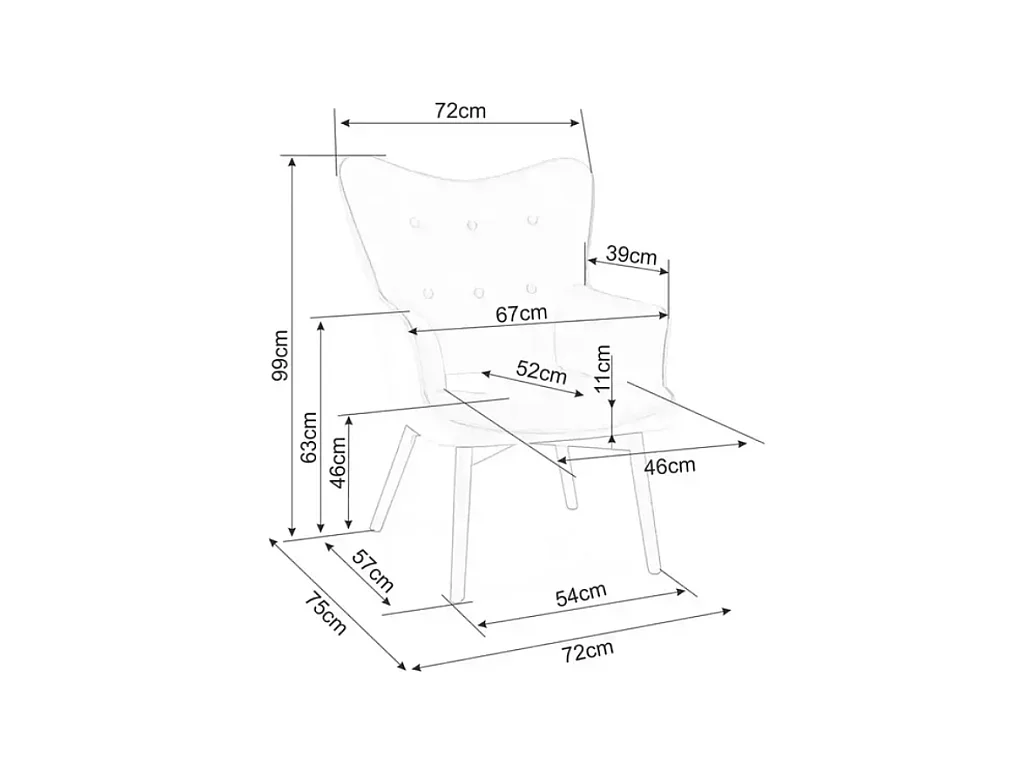 Chaise en tissu gris avec accoudoirs et pieds bois noir LORINDA