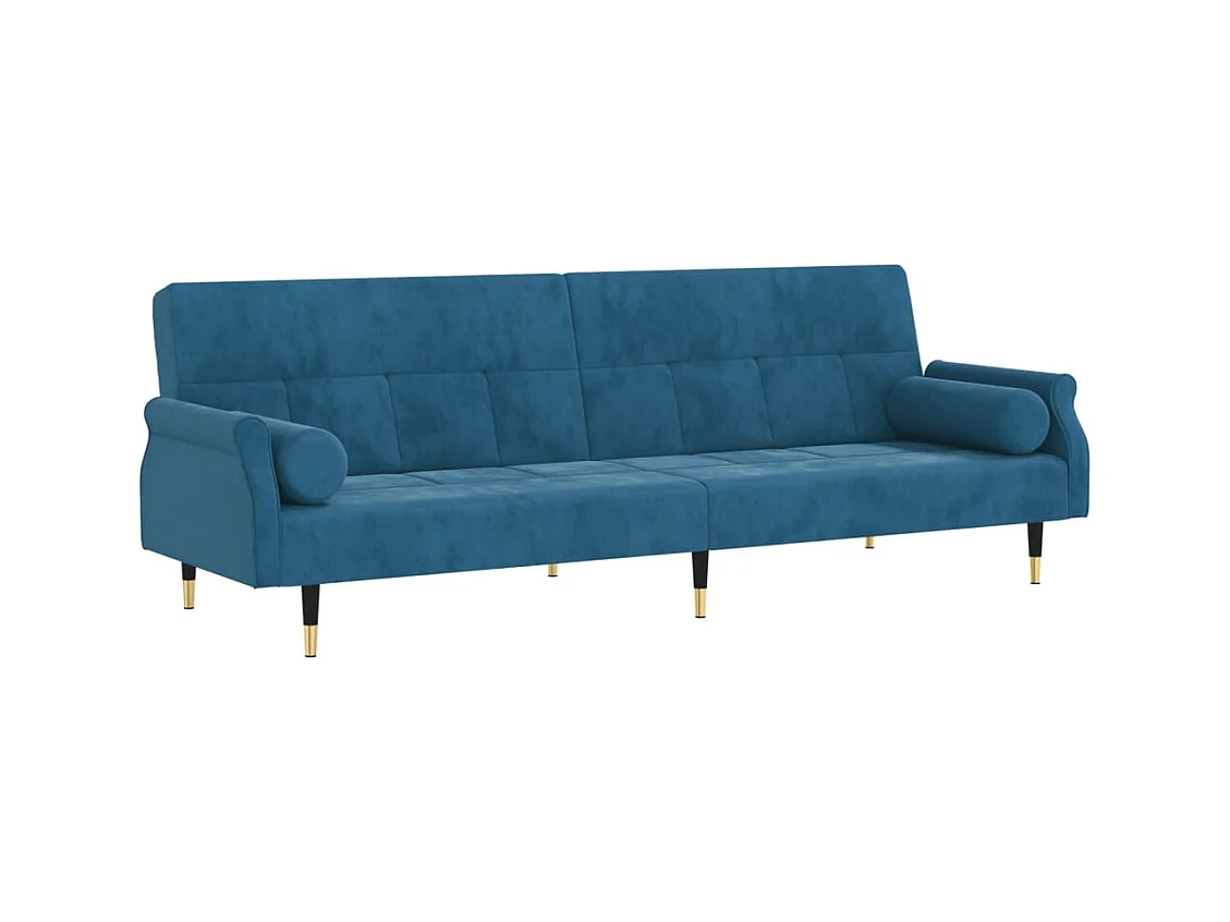 Divano letto con cuscini in velluto blu 02_0019828
