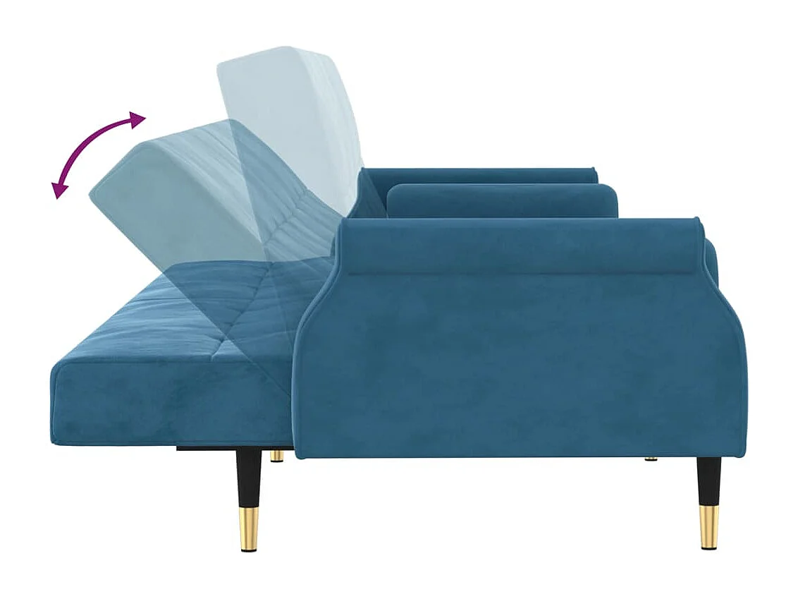 Sofá cama com almofadas de veludo azul 02_0019828
