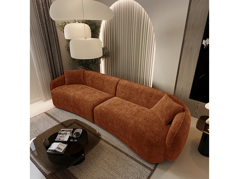 Canapé 4 places velours gaufré terracotta CELINE