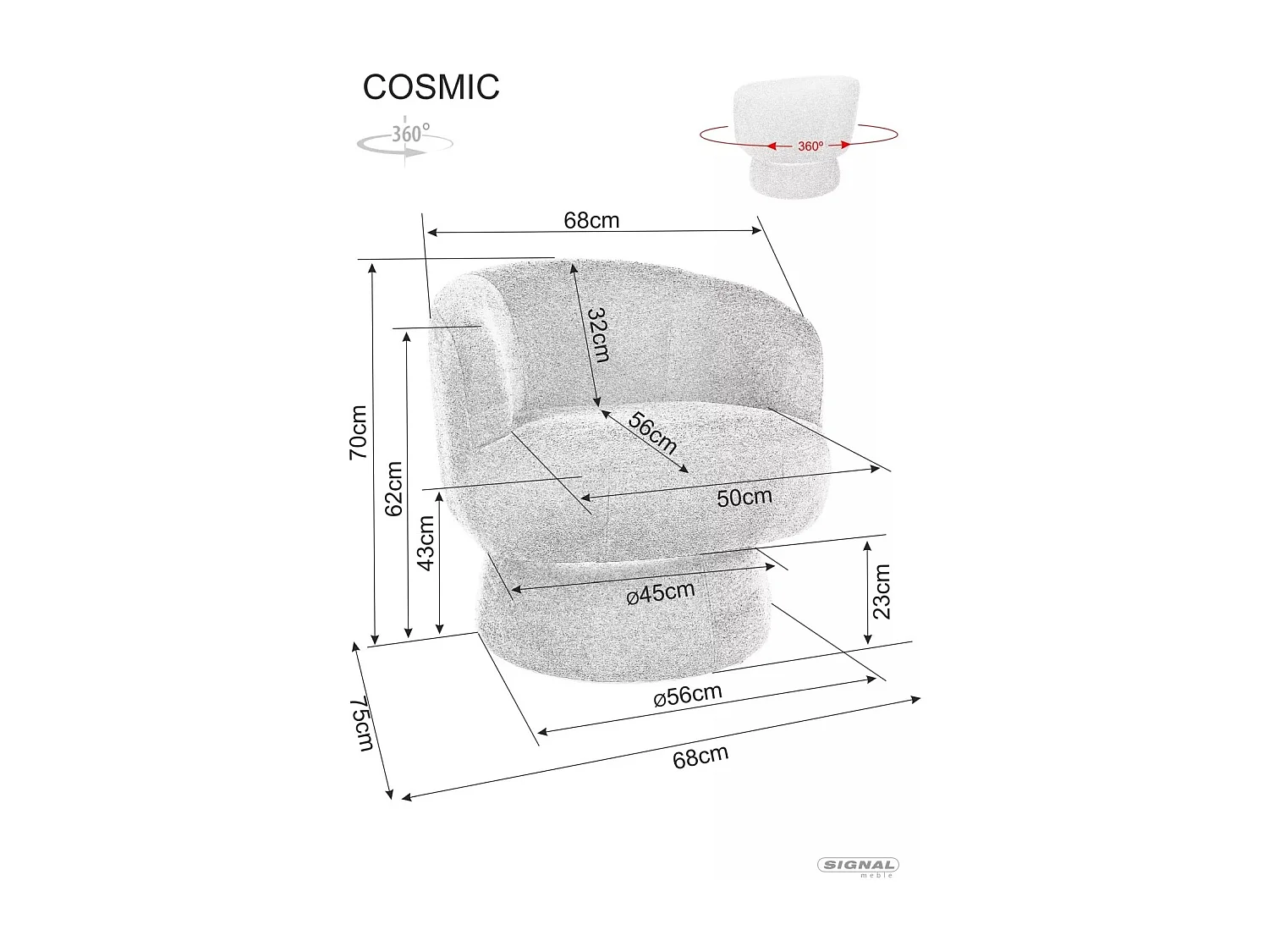 Poltrona Cosmic/360o/rivestimento in tessuto/marrone