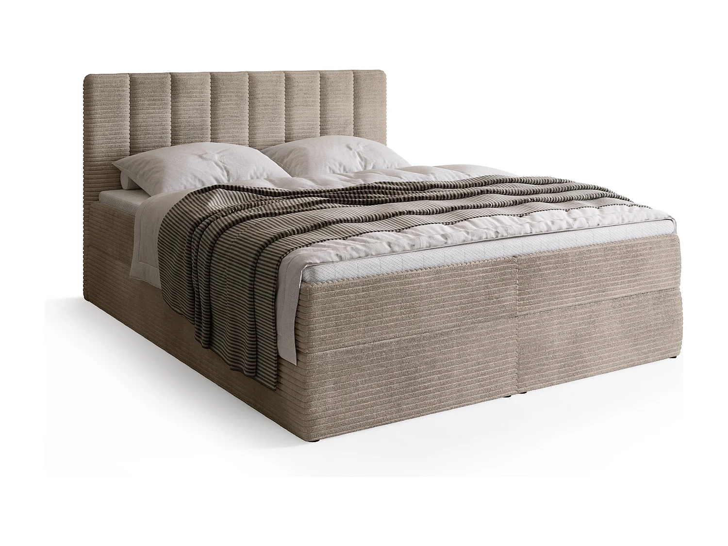 Lit boxspring avec rangement DENVER - matelas - surmatelas - beige - velours côtelé - 160x200 cm