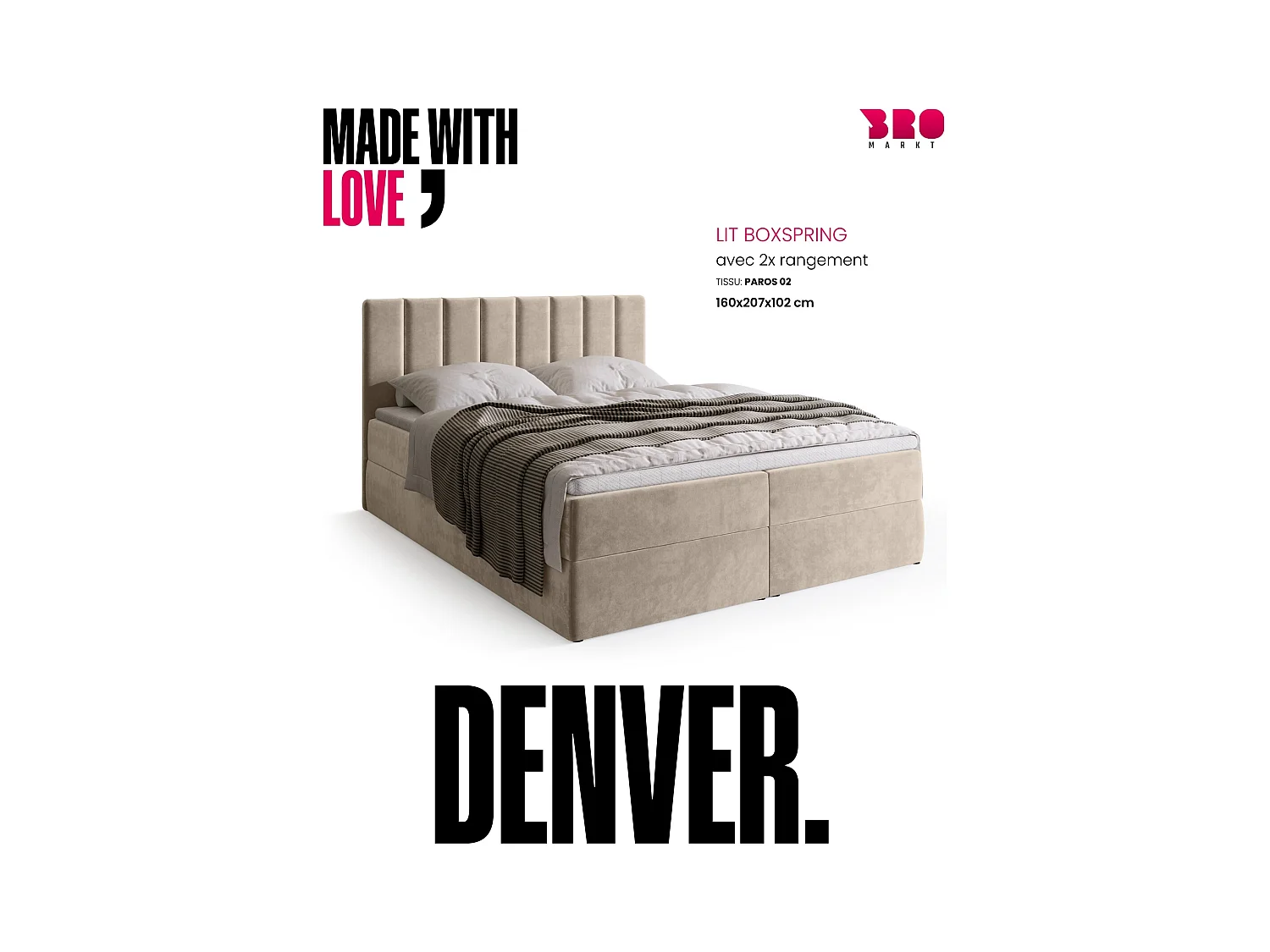 Lit boxspring avec rangement DENVER - matelas - surmatelas - beige - 160x200 cm