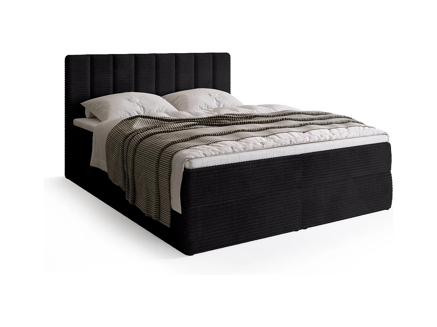 Lit boxspring avec rangement DENVER - matelas - surmatelas - noir - velours côtelé - 180x200 cm