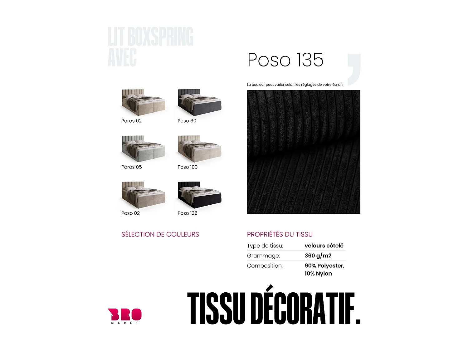 Lit boxspring avec rangement DENVER - matelas - surmatelas - noir - velours côtelé - 180x200 cm