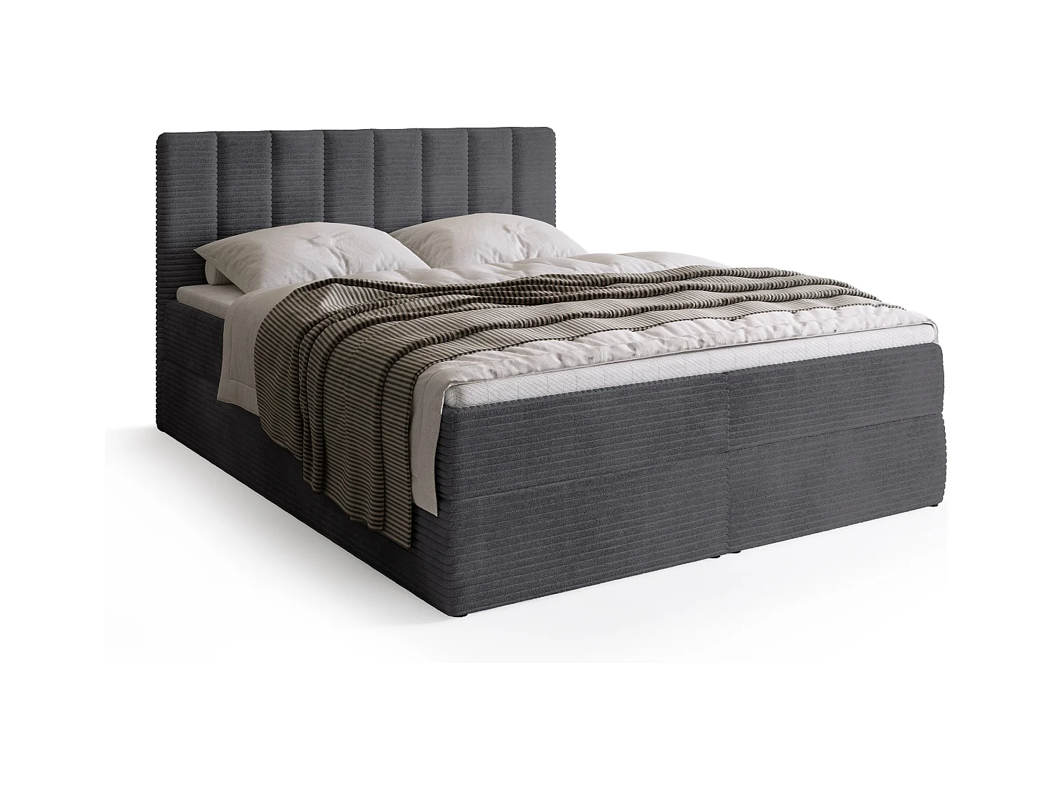 Lit boxspring avec rangement DENVER - matelas - surmatelas - gris - velours côtelé - 180x200 cm