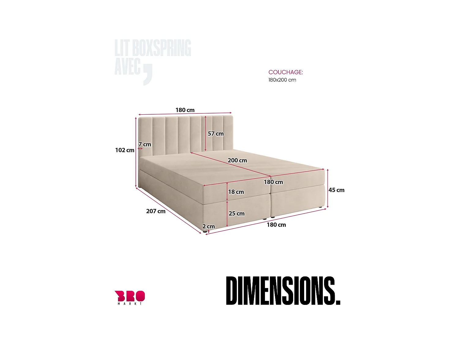 Lit boxspring avec rangement DENVER - matelas - surmatelas - gris - velours côtelé - 180x200 cm