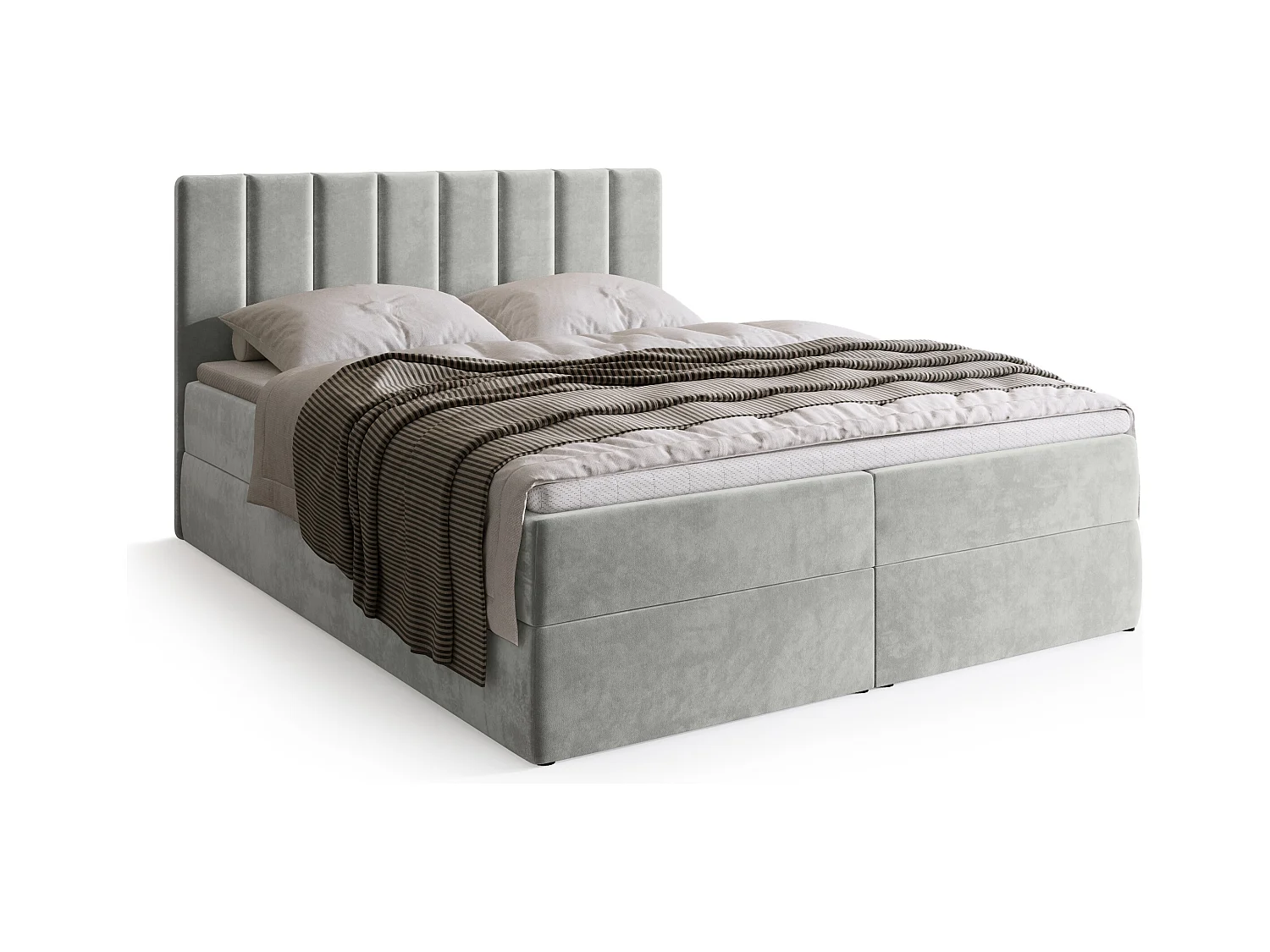 Lit boxspring avec rangement DENVER - matelas - surmatelas - gris clair - 180x200 cm