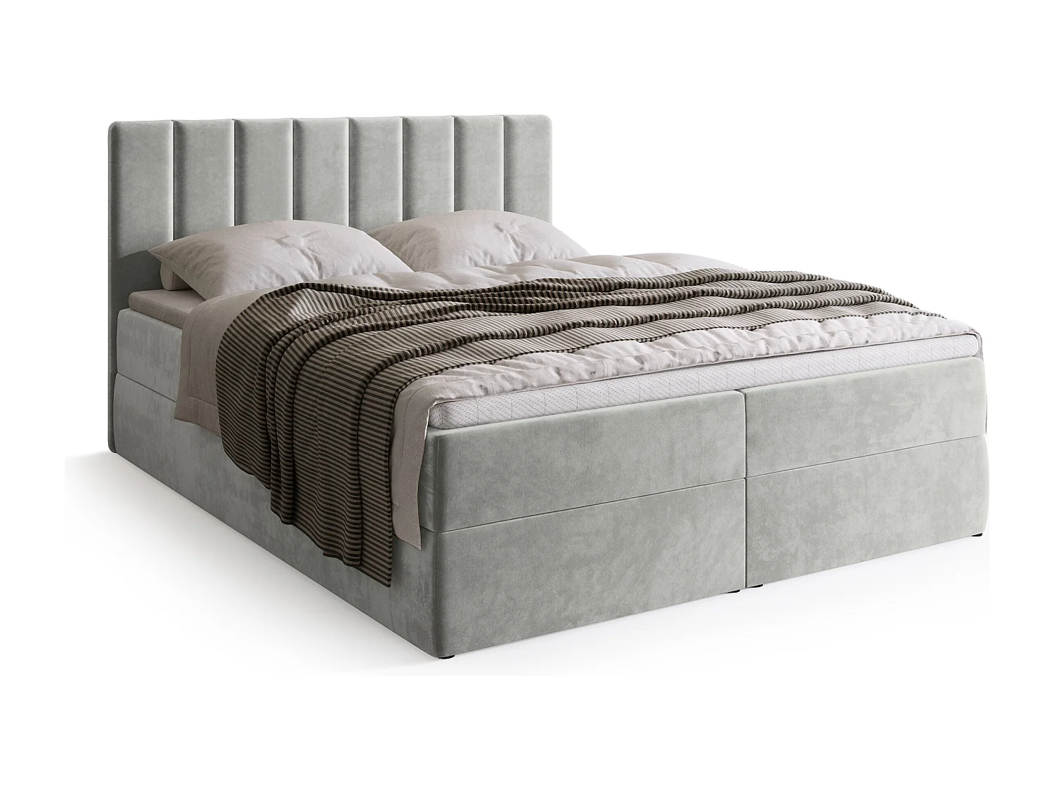 Lit boxspring avec rangement DENVER - matelas - surmatelas - gris clair - 180x200 cm