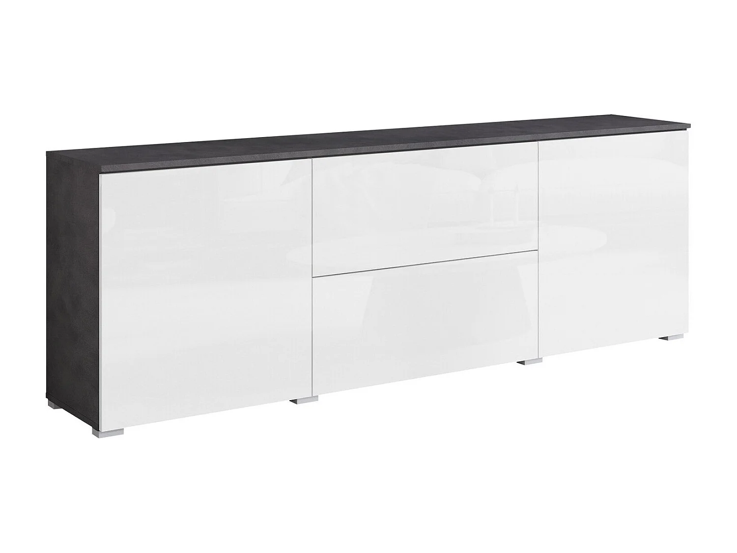 Mobile porta TV Sarasota 190, Matera grigio|Bianco lucido, 180x62x35cm