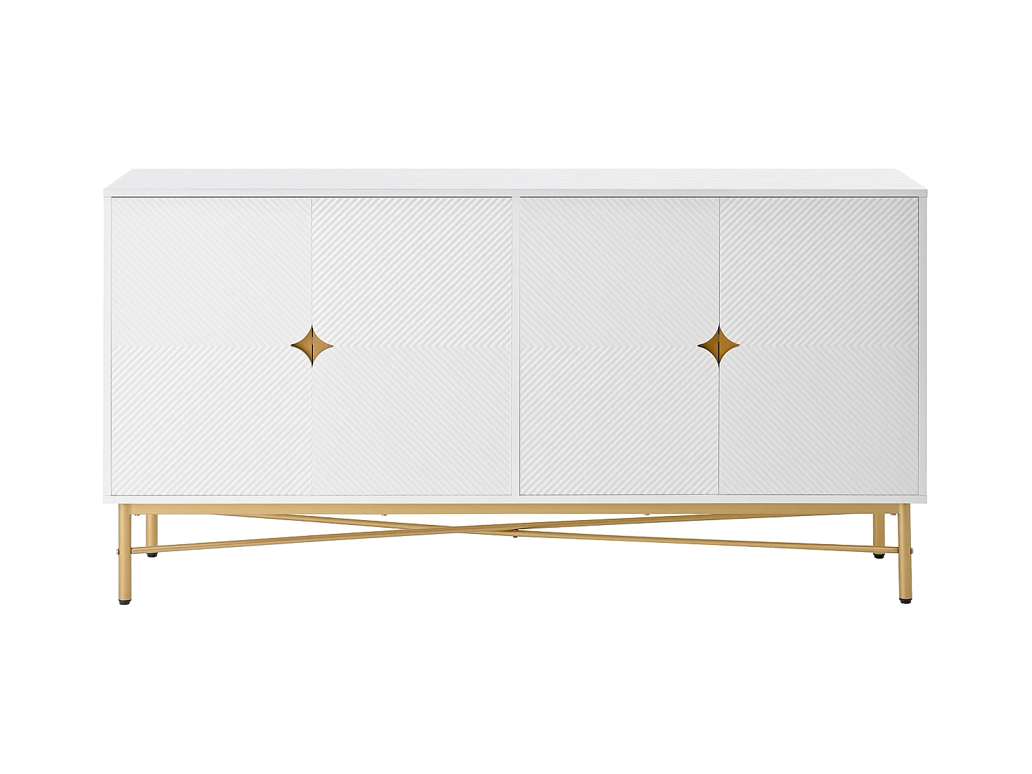 Wit dressoir met 4 deuren, gouden poten en handgrepen 160x40x82cm