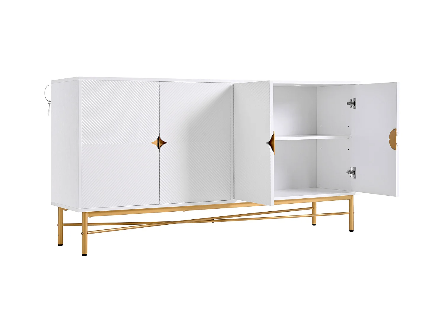 Wit dressoir met 4 deuren, gouden poten en handgrepen 160x40x82cm