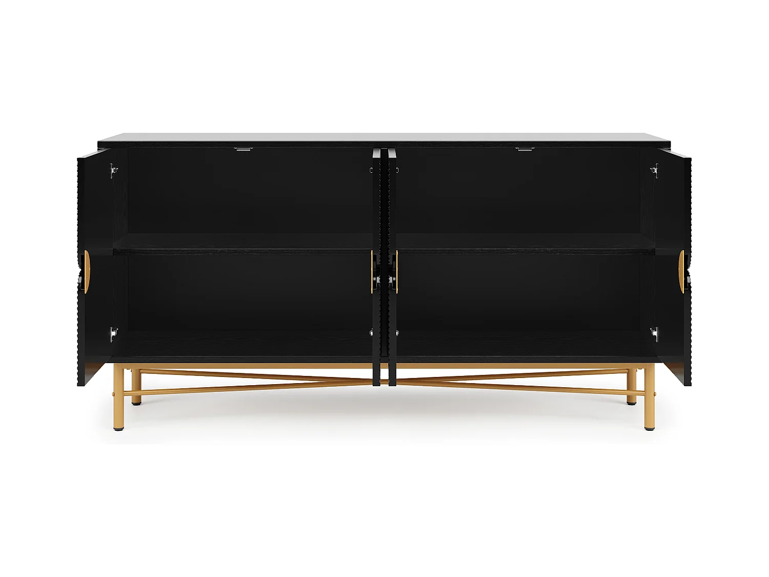 Zwart dressoir met 4 deuren, gouden poten en handgrepen 160x40x82cm