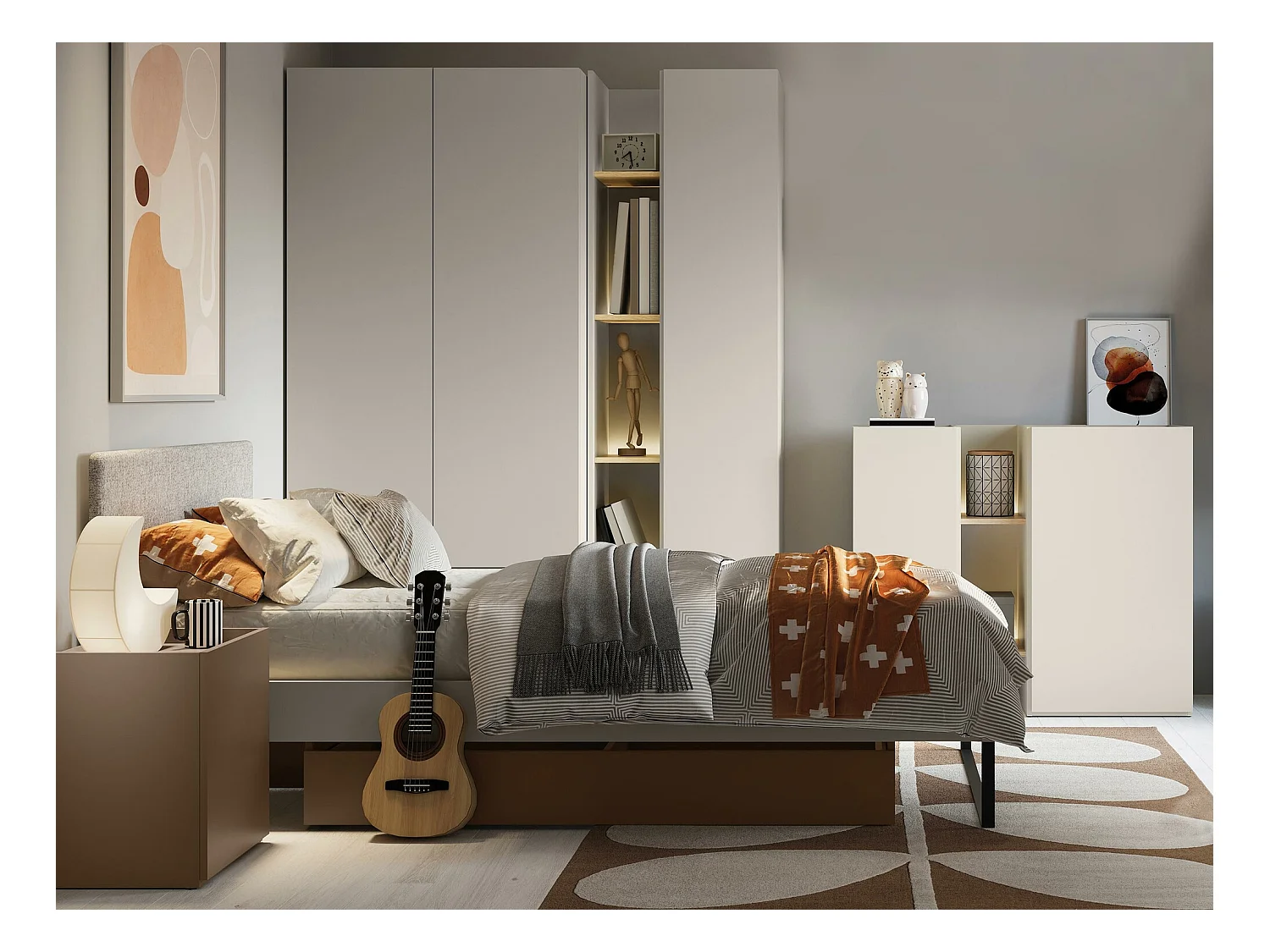 Buffet Delruvi 106, Chêne clair|Cachemire|Truffe, 91x106x42cm, Stratifié