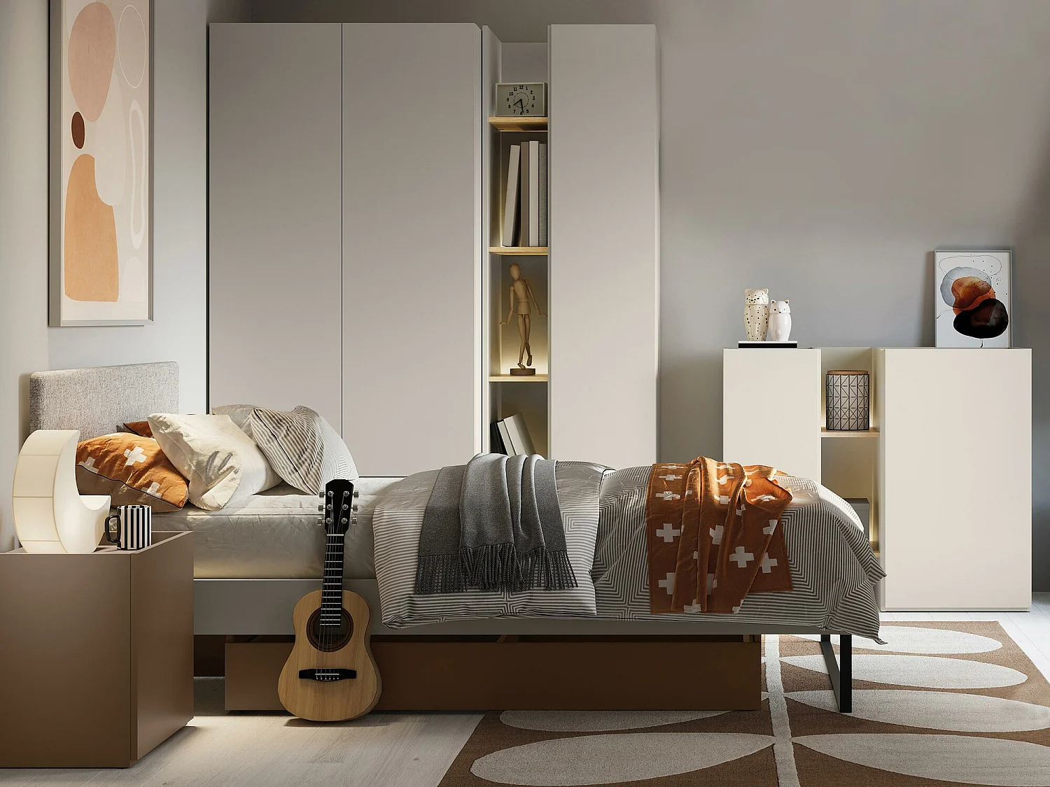 Buffet Delruvi 106, Truffe|Chêne clair|Cachemire, 91x106x42cm, Stratifié