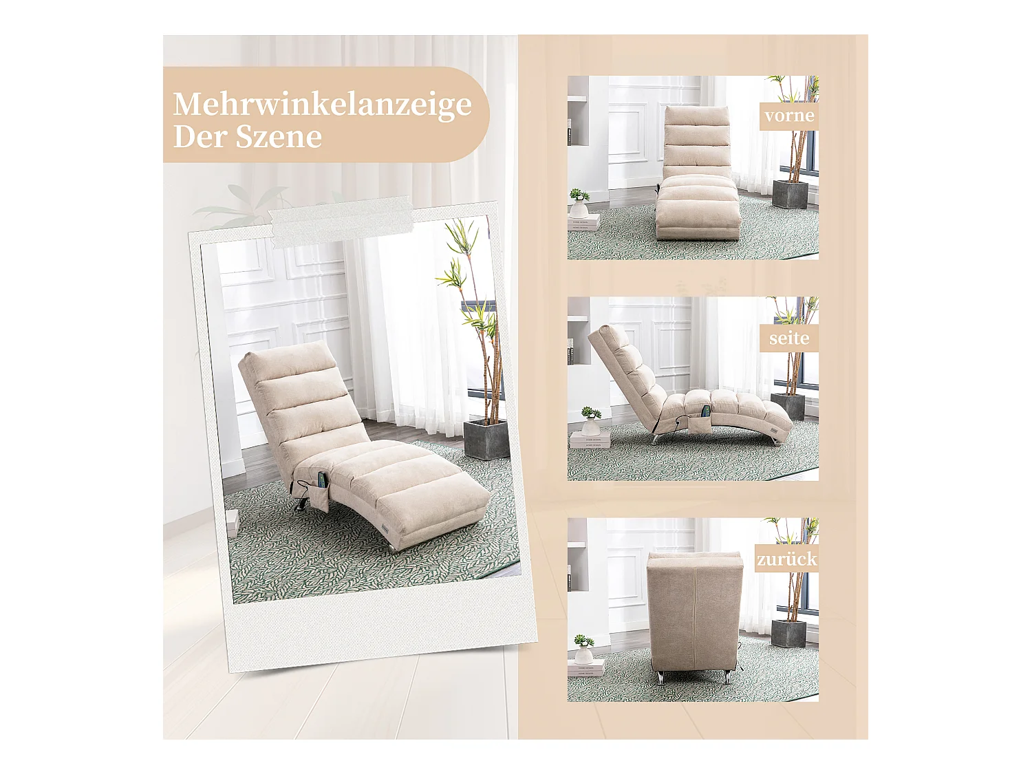 Fauteuil relax électrique - Fauteuil massant beige - Dossier réglable - en tissu lin - confortable et ergonomique