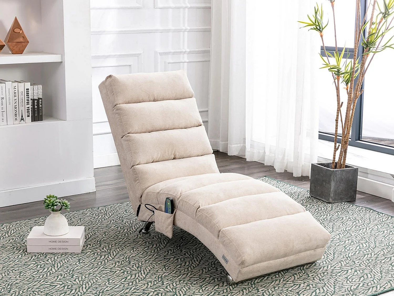 Fauteuil relax électrique - Fauteuil massant beige - Dossier réglable - en tissu lin - confortable et ergonomique