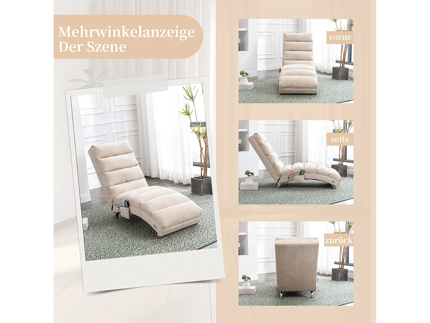 Fauteuil relax électrique - Fauteuil massant beige - Dossier réglable - en tissu lin - confortable et ergonomique