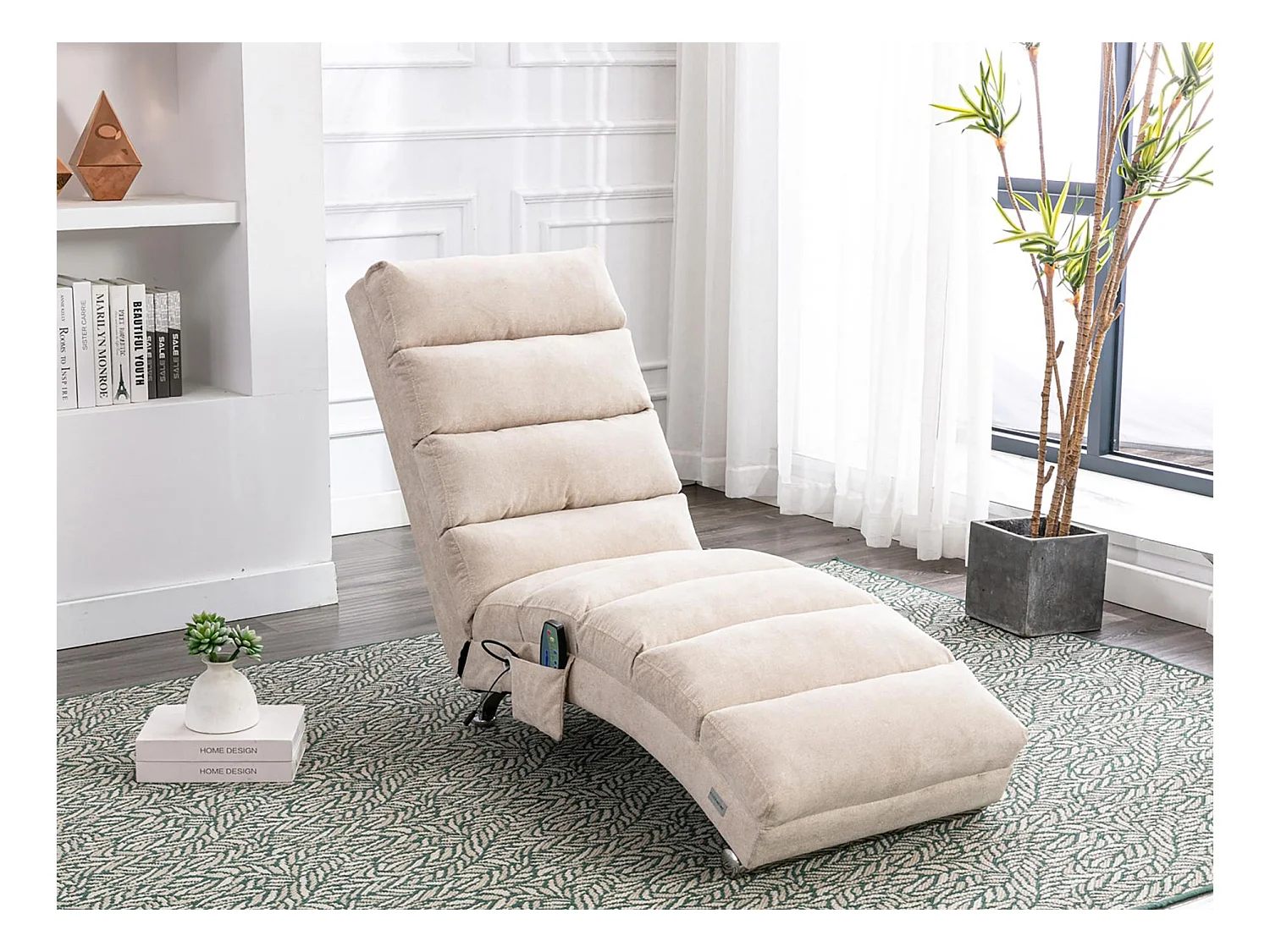 Fauteuil relax électrique - Fauteuil massant beige - Dossier réglable - en tissu lin - confortable et ergonomique