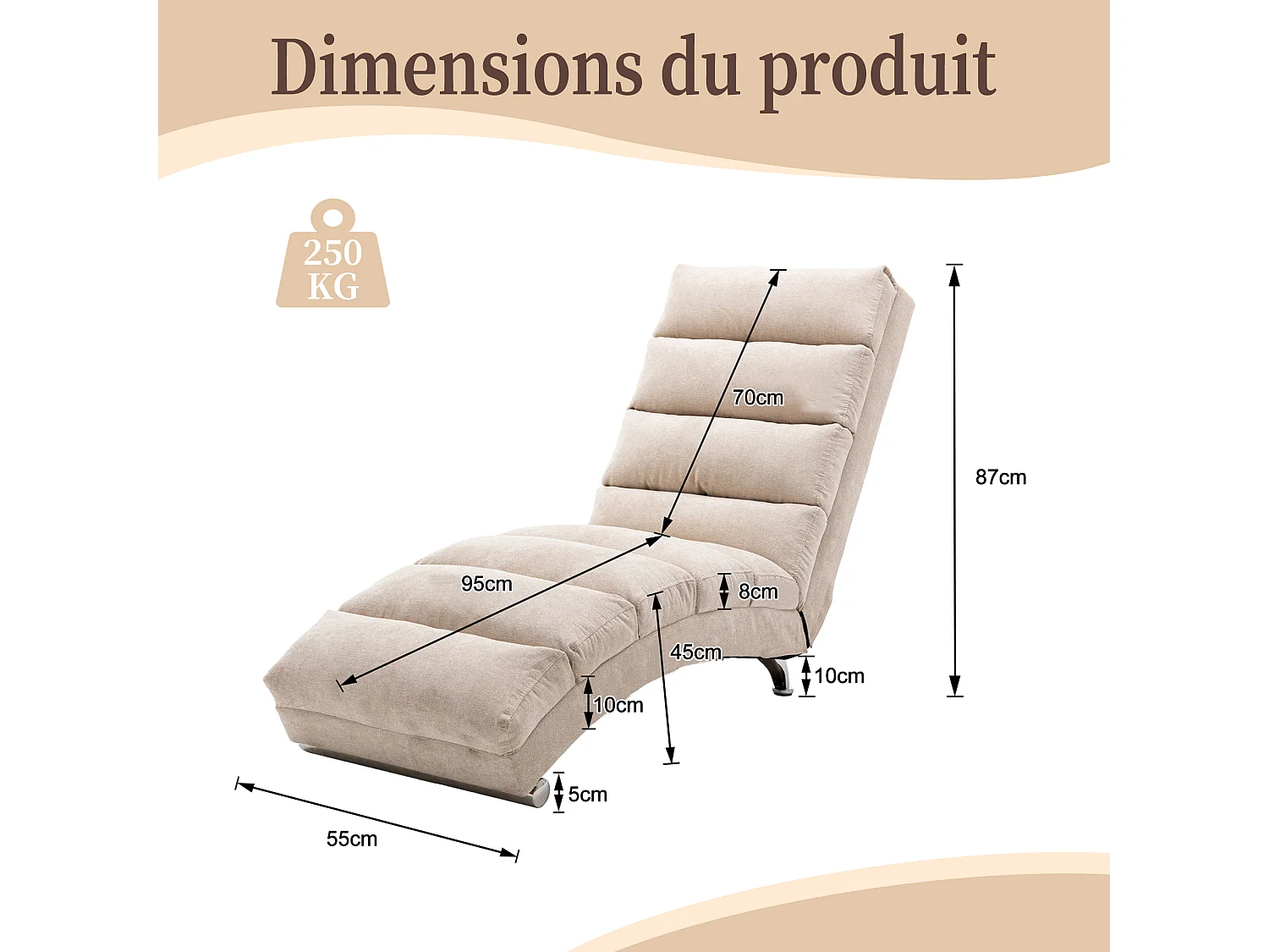 Fauteuil relax électrique - Fauteuil massant beige - Dossier réglable - en tissu lin - confortable et ergonomique