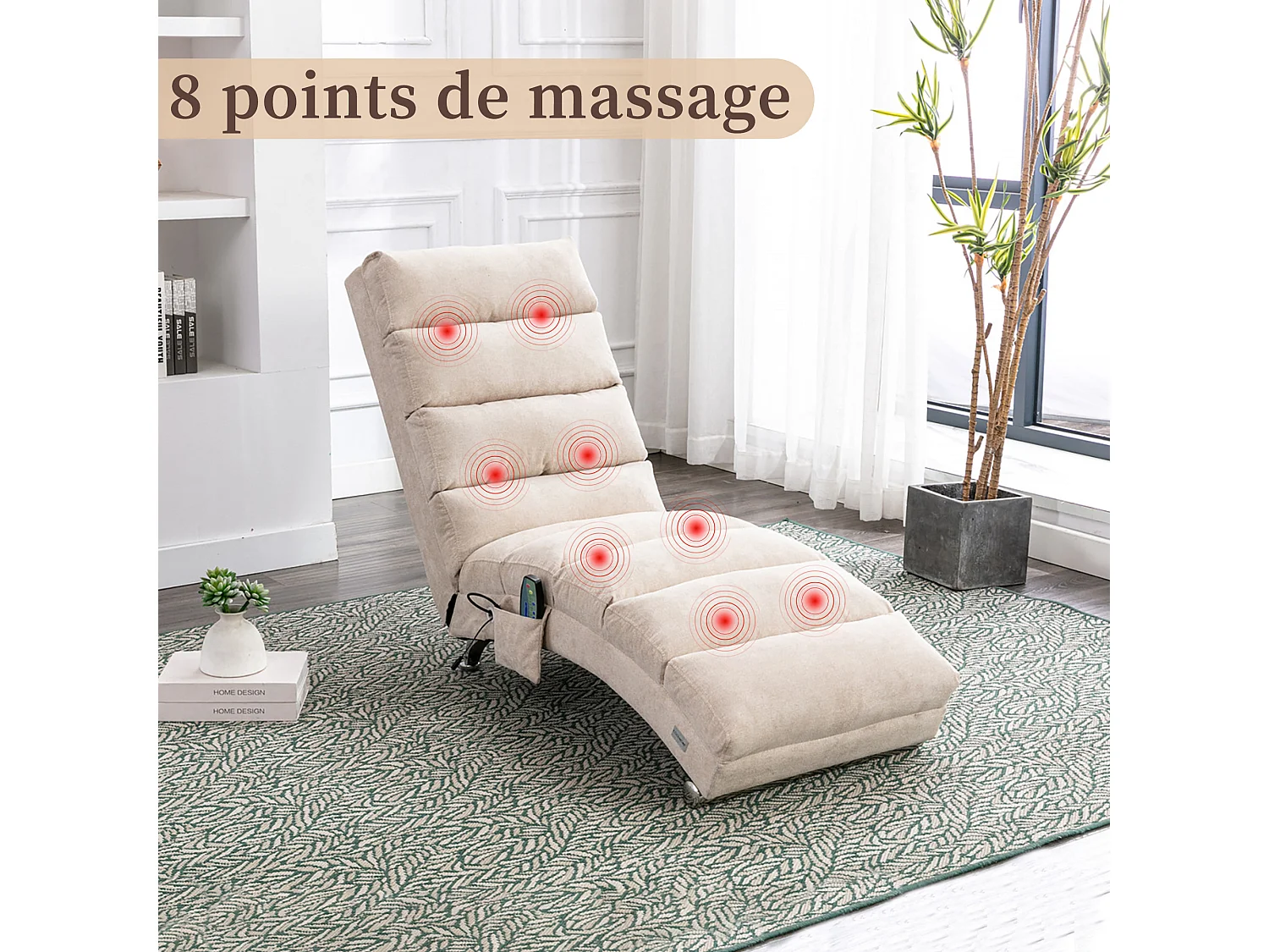 Fauteuil relax électrique - Fauteuil massant beige - Dossier réglable - en tissu lin - confortable et ergonomique