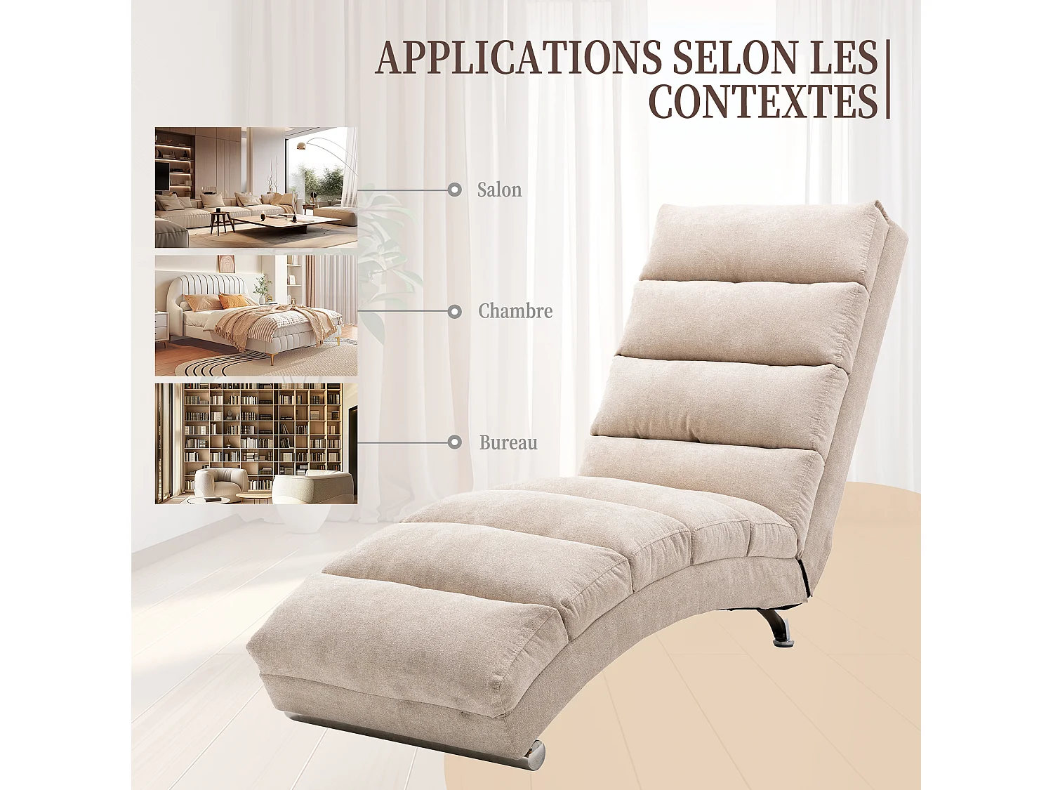 Fauteuil relax électrique - Fauteuil beige - Dossier réglable - en tissu lin - confortable et ergonomique