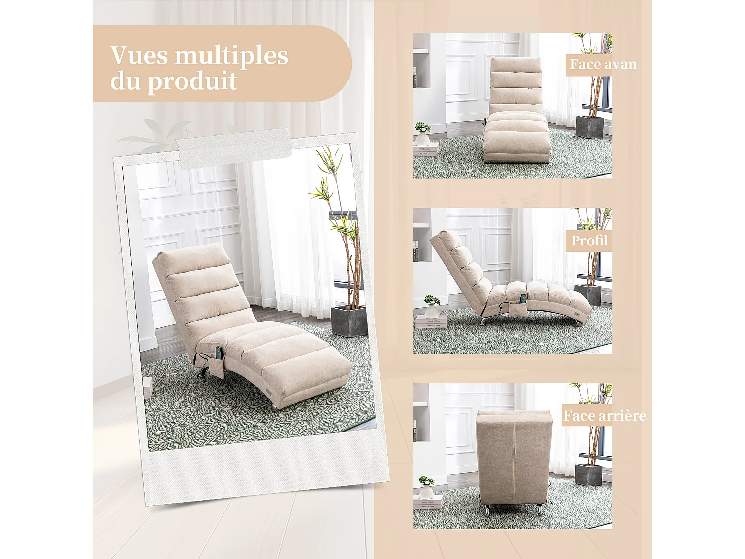 Fauteuil relax électrique - Fauteuil beige - Dossier réglable - en tissu lin - confortable et ergonomique