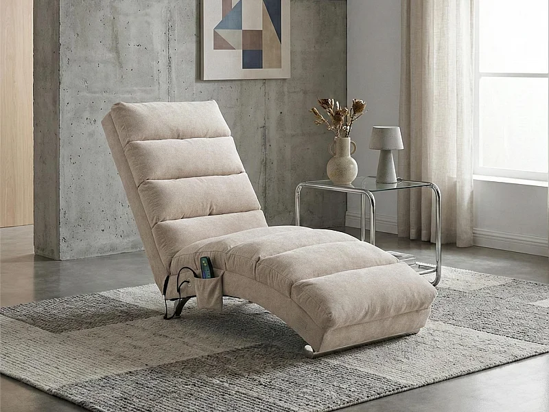 Fauteuil relax électrique - Fauteuil beige - Dossier réglable - en tissu lin - confortable et ergonomique