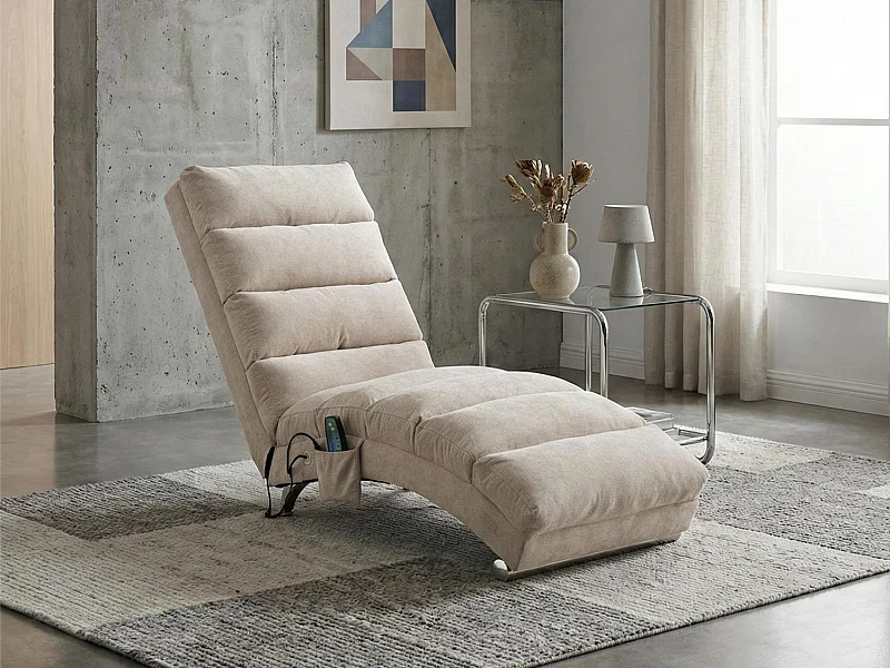 Fauteuil relax électrique - Fauteuil beige - Dossier réglable - en tissu lin - confortable et ergonomique
