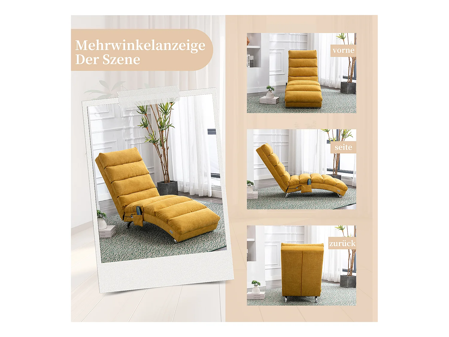 Fauteuil relax électrique - Fauteuil massant jaune - Dossier réglable - en tissu lin - confortable et ergonomique
