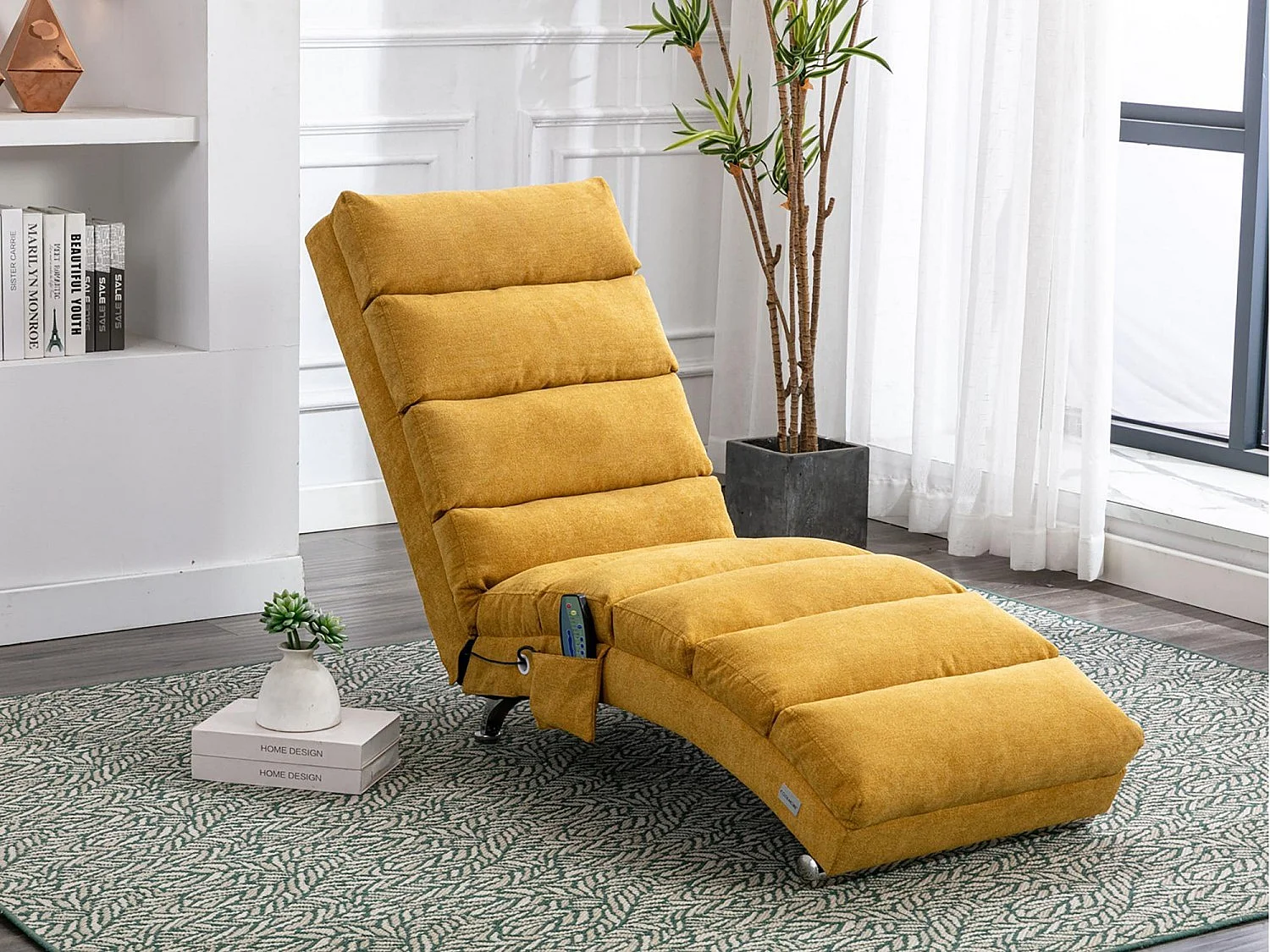 Fauteuil relax électrique - Fauteuil massant jaune - Dossier réglable - en tissu lin - confortable et ergonomique