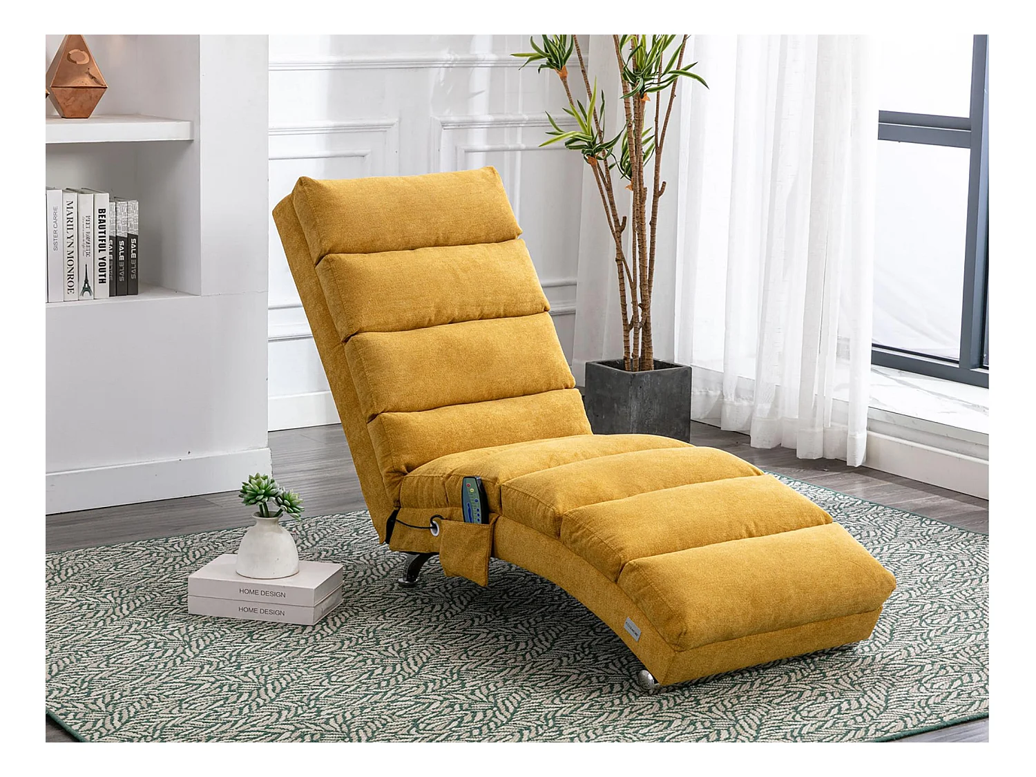 Fauteuil relax électrique - Fauteuil massant jaune - Dossier réglable - en tissu lin - confortable et ergonomique