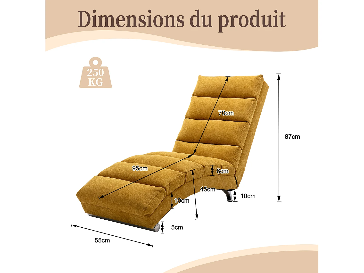 Fauteuil relax électrique - Fauteuil jaune - Dossier réglable - en tissu lin - confortable et ergonomique