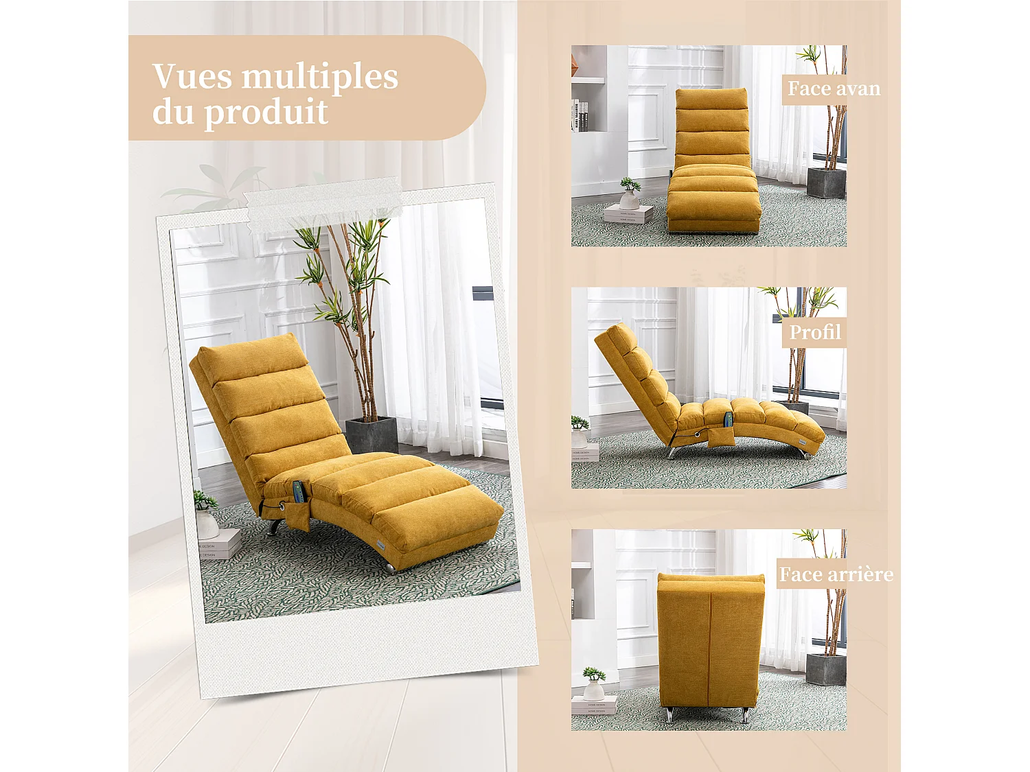 Fauteuil relax électrique - Fauteuil jaune - Dossier réglable - en tissu lin - confortable et ergonomique