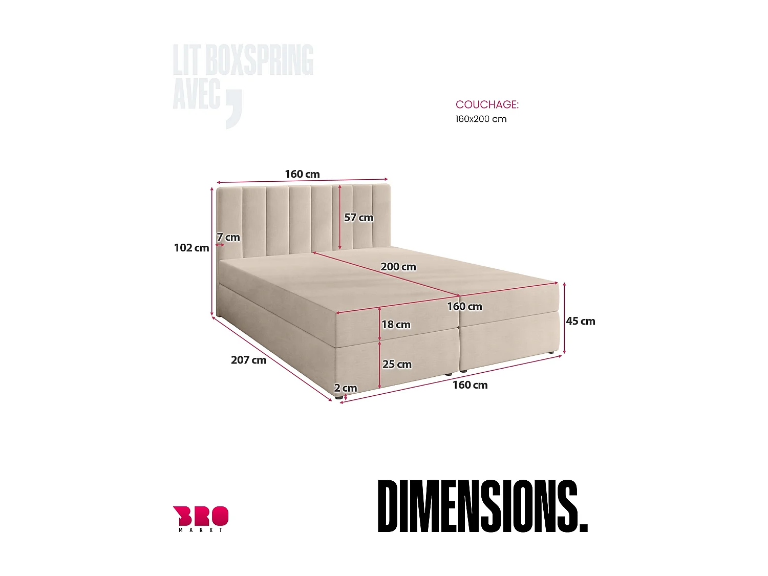 Lit boxspring avec rangement DENVER - matelas - surmatelas - gris clair - 160x200 cm