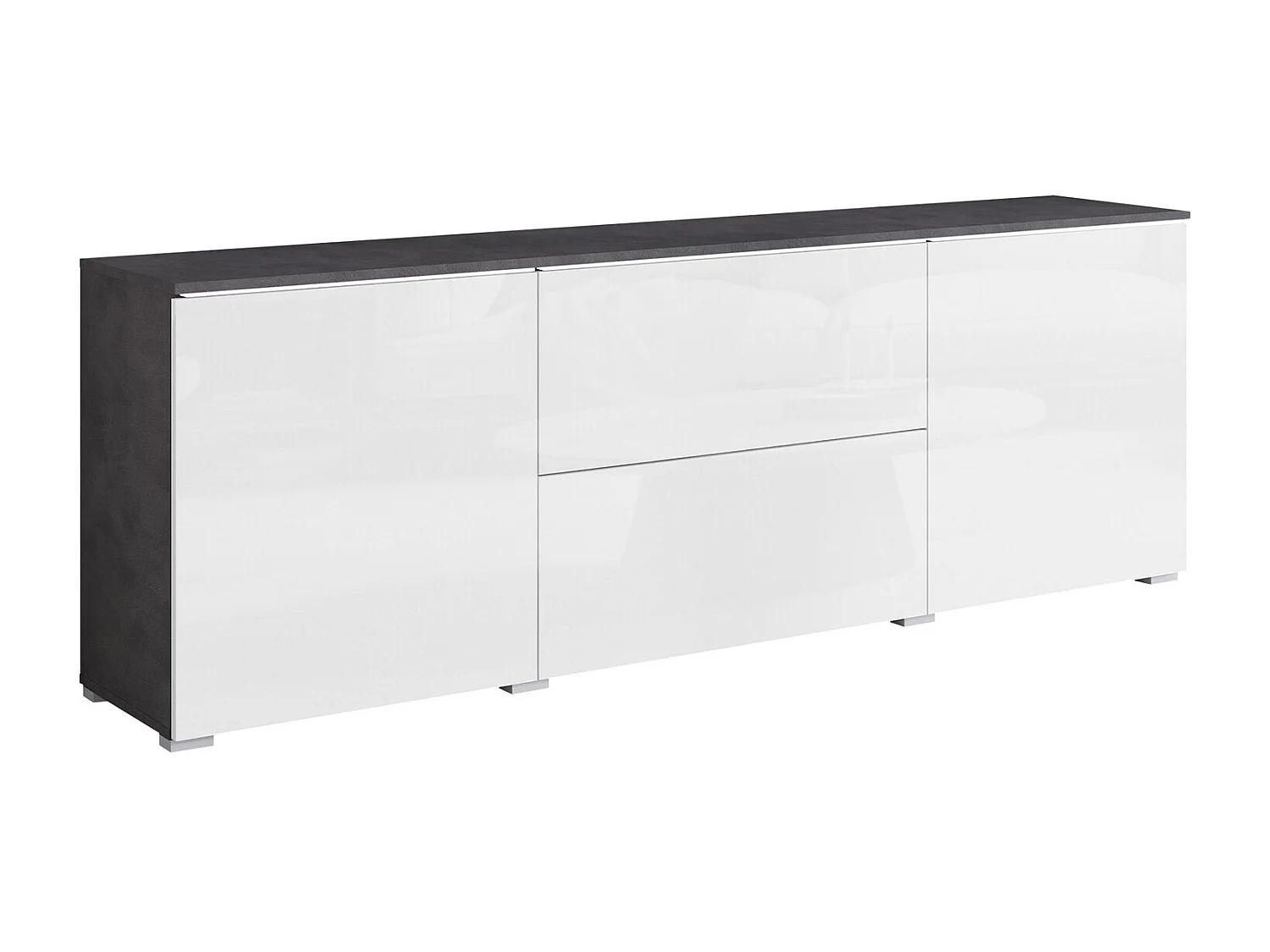 Meuble TV Sarasota 190, Blanc brillant|Matera gris, 180x62x35cm