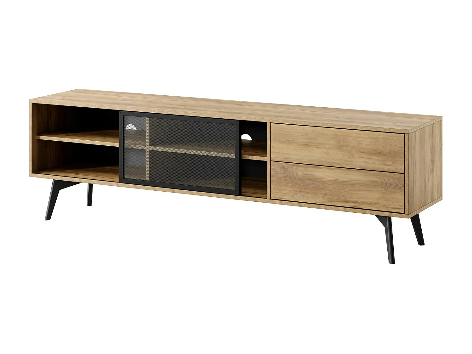 Meuble TV Lima 128, Chêne|Noir, 181x54x39cm
