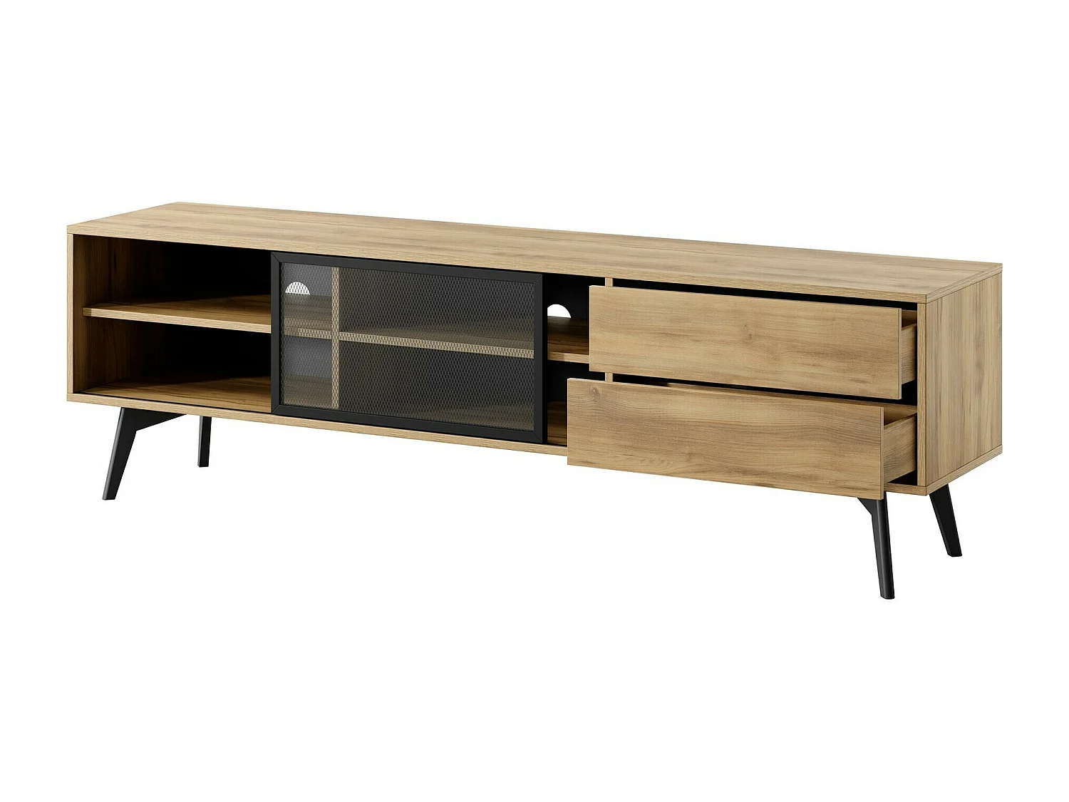 Meuble TV Lima 128, Chêne|Noir, 181x54x39cm