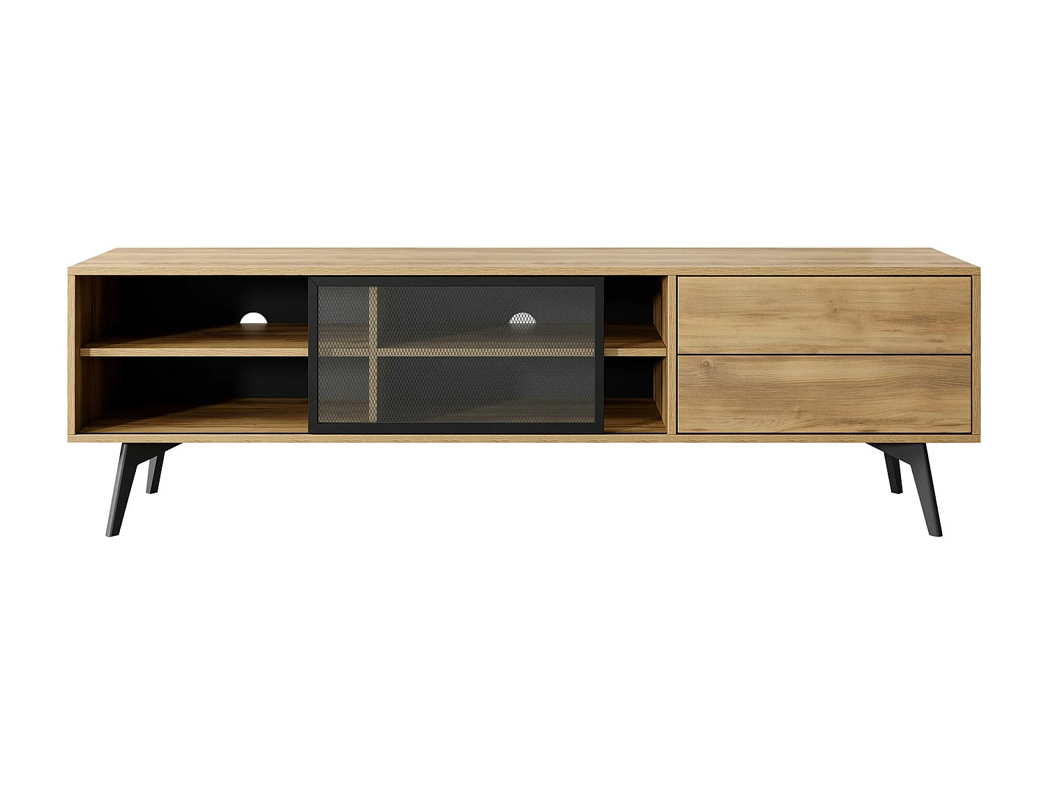 Meuble TV Lima 128, Chêne|Noir, 181x54x39cm