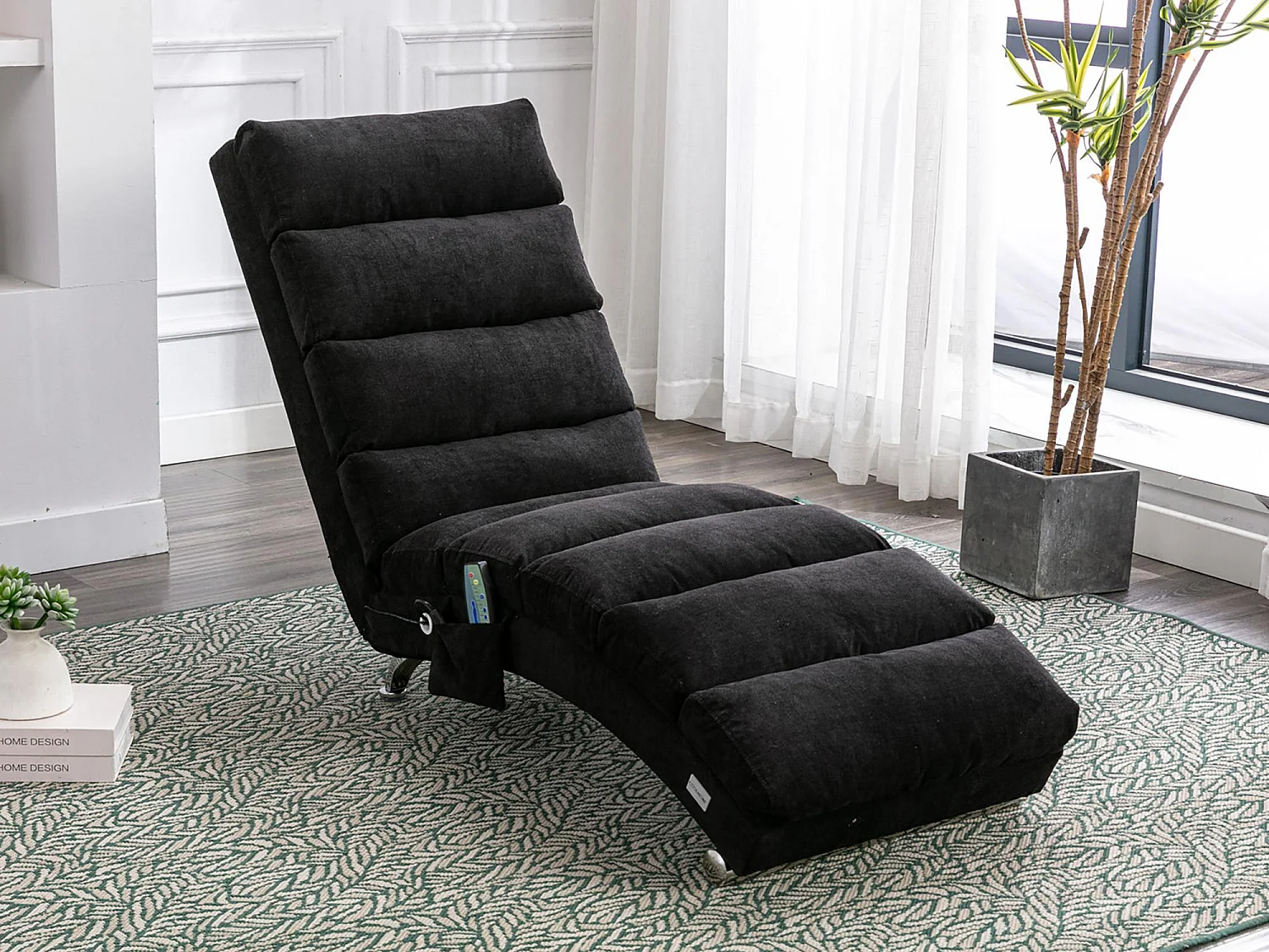 Fauteuil relax électrique - Fauteuil massant noir - Dossier réglable - en tissu lin - confortable et ergonomique