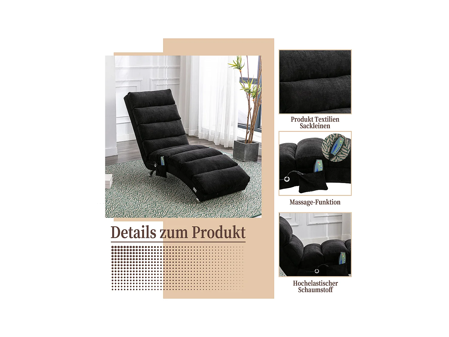 Fauteuil relax électrique - Fauteuil massant noir - Dossier réglable - en tissu lin - confortable et ergonomique