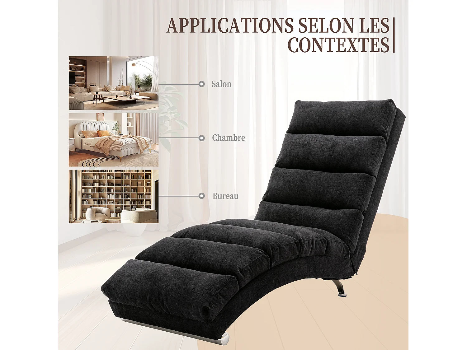 Fauteuil relax électrique - Fauteuil massant noir - Dossier réglable - en tissu lin - confortable et ergonomique