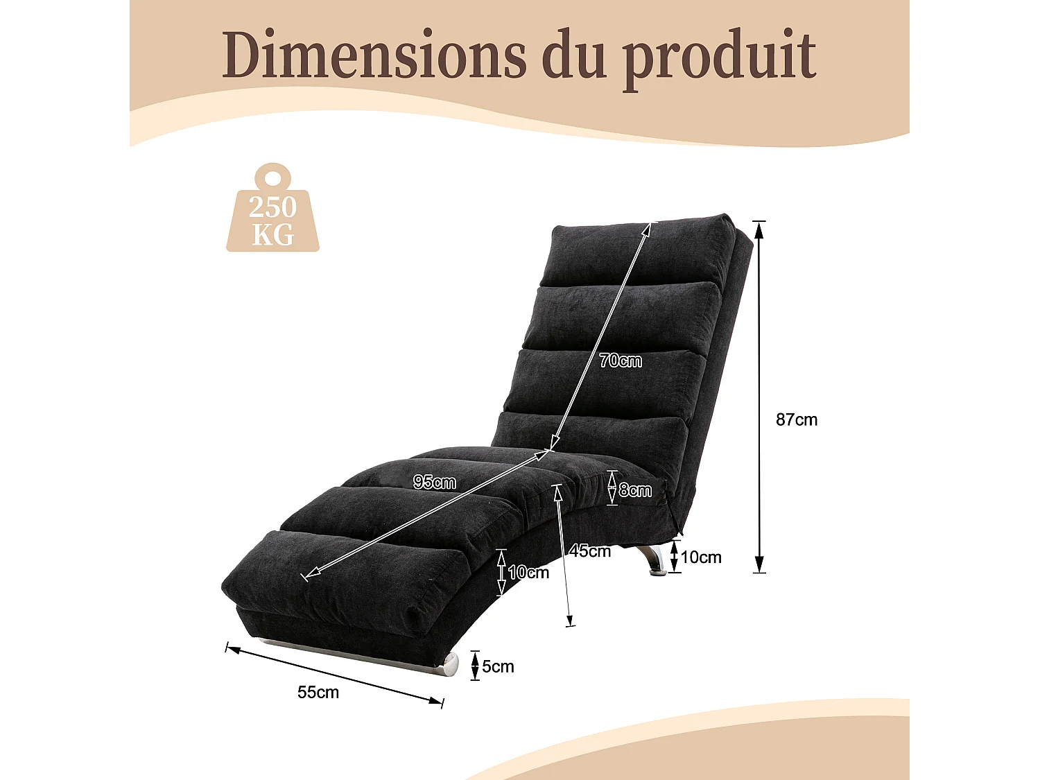 Fauteuil relax électrique - Fauteuil noir - Dossier réglable - en tissu lin - confortable et ergonomique