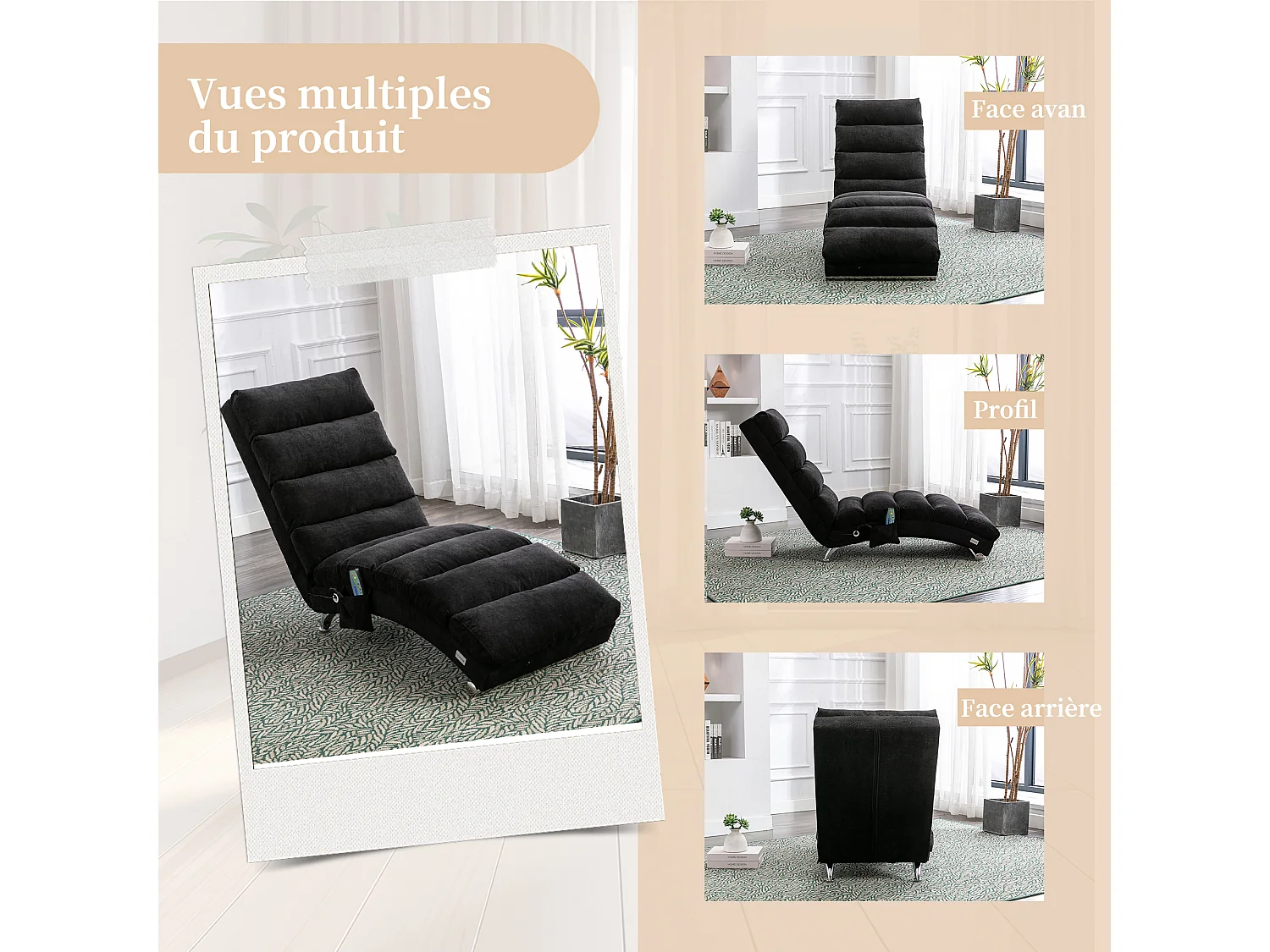 Fauteuil relax électrique - Fauteuil noir - Dossier réglable - en tissu lin - confortable et ergonomique