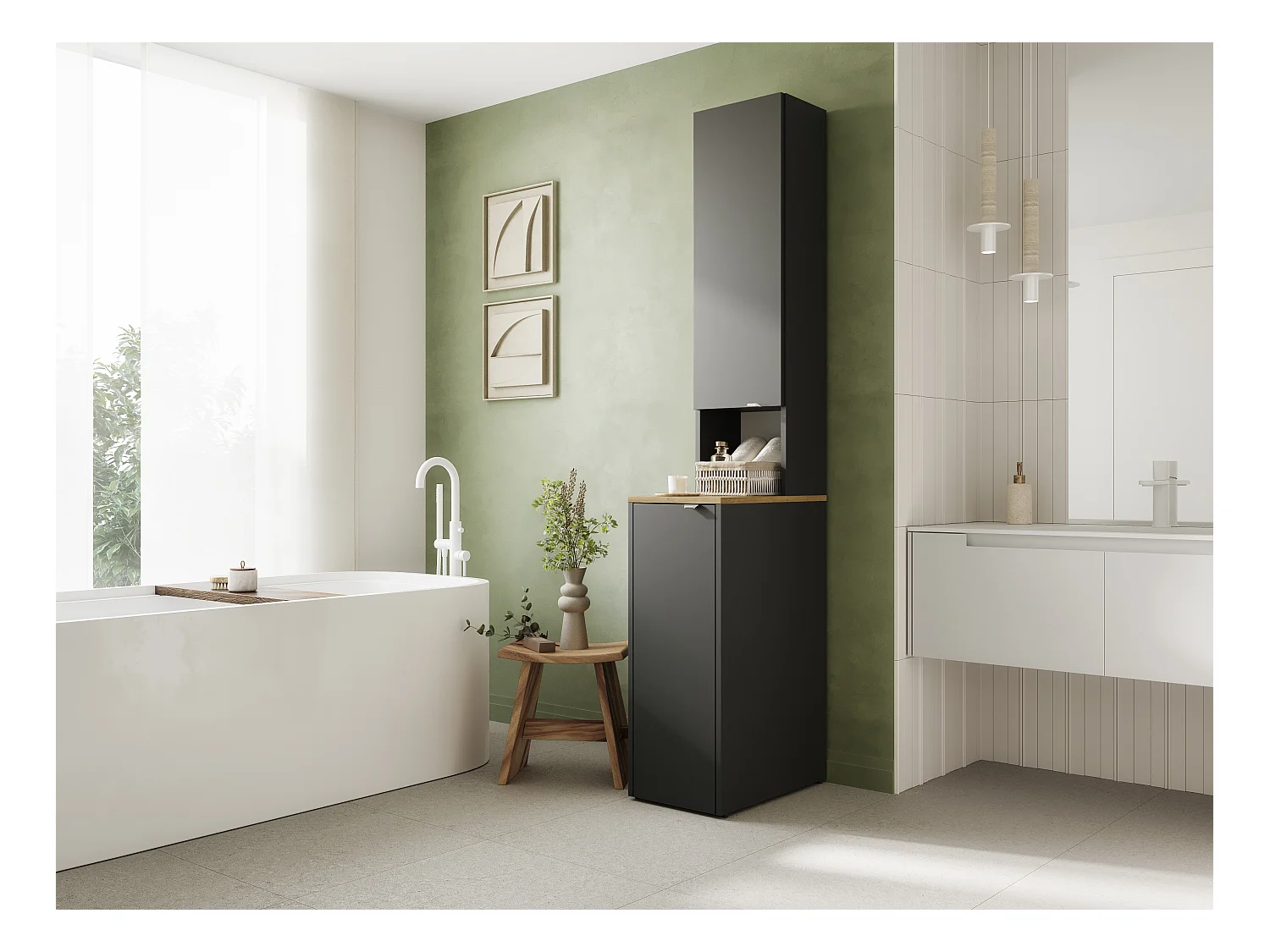 Armoire haute de salle de bain - 210 x 33 x 56 cm Armoire de rangement étroite pour salle de bain