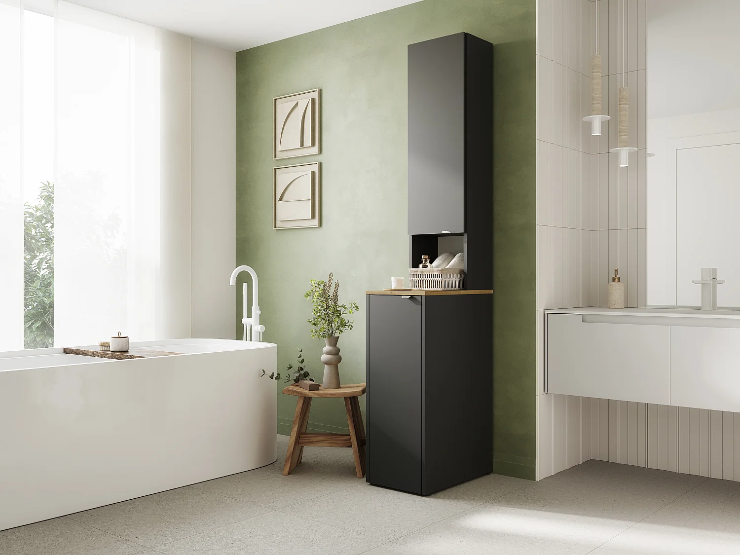 Armario alto de baño - 210 x 33 x 56 cm Armario estrecho de almacenamiento para baño