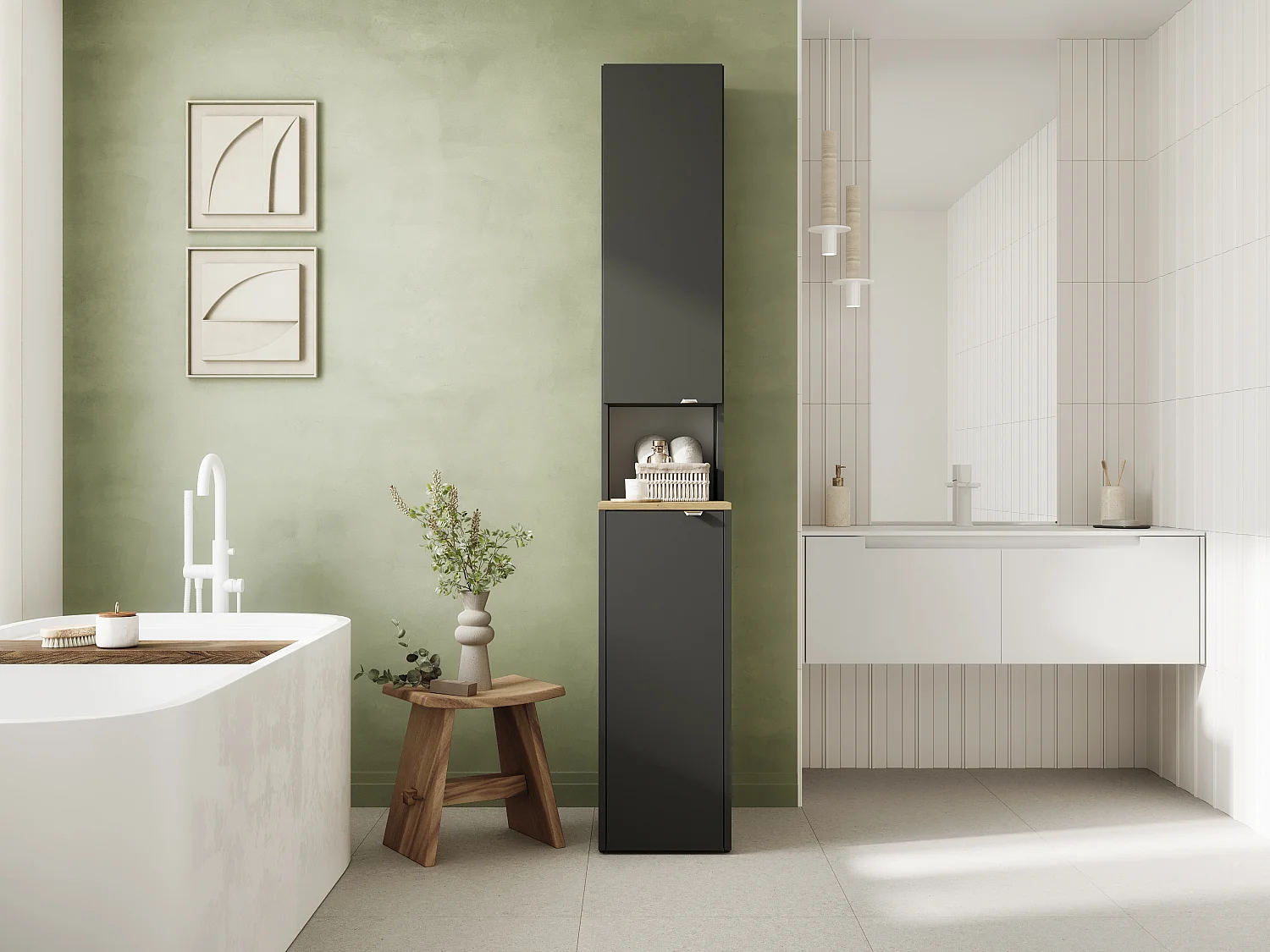 Armario alto de baño - 210 x 33 x 56 cm Armario estrecho de almacenamiento para baño