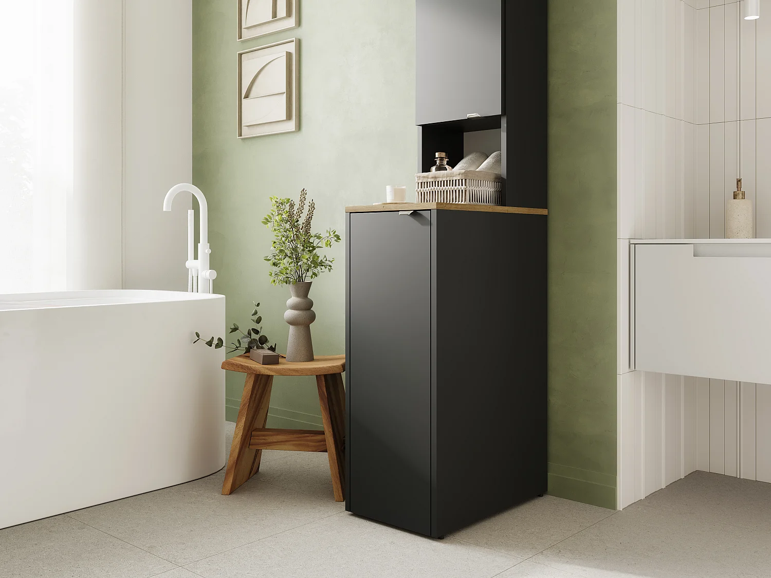 Armario alto de baño - 210 x 33 x 56 cm Armario estrecho de almacenamiento para baño