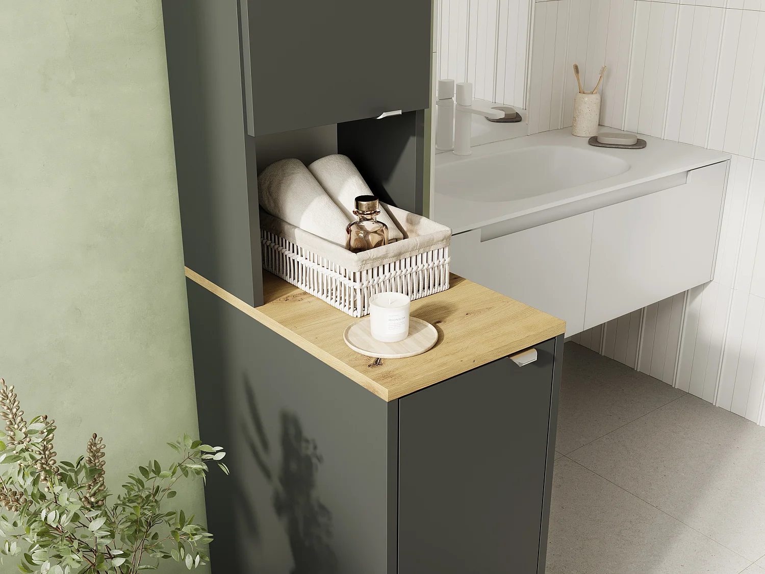 Armario alto de baño - 210 x 33 x 56 cm Armario estrecho de almacenamiento para baño